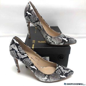 NEW IDIFU Womens 7.5 WHITE SNAKE LOOK, STILLETO STYLE WOMEN'S SHOES